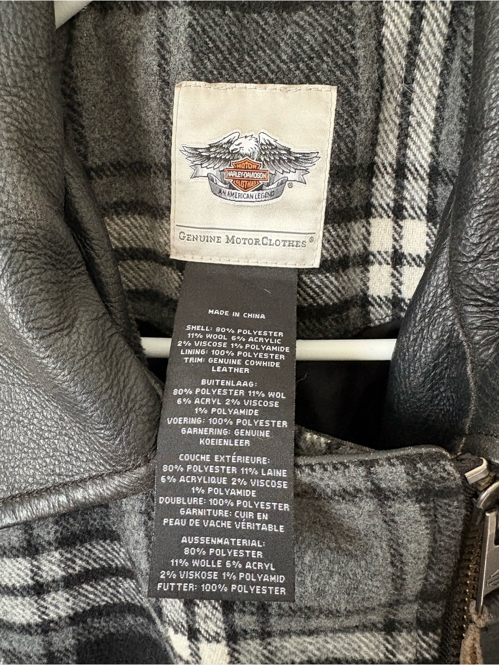 Harley-Davidson Black Leather-Trim Plaid Jacket